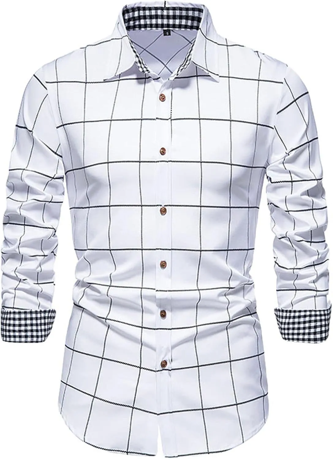 Men's Casual Long Sleeve Plaid Shirt Regular Fit Business Dress Shirts Fashion Plaid Button Up Shirts