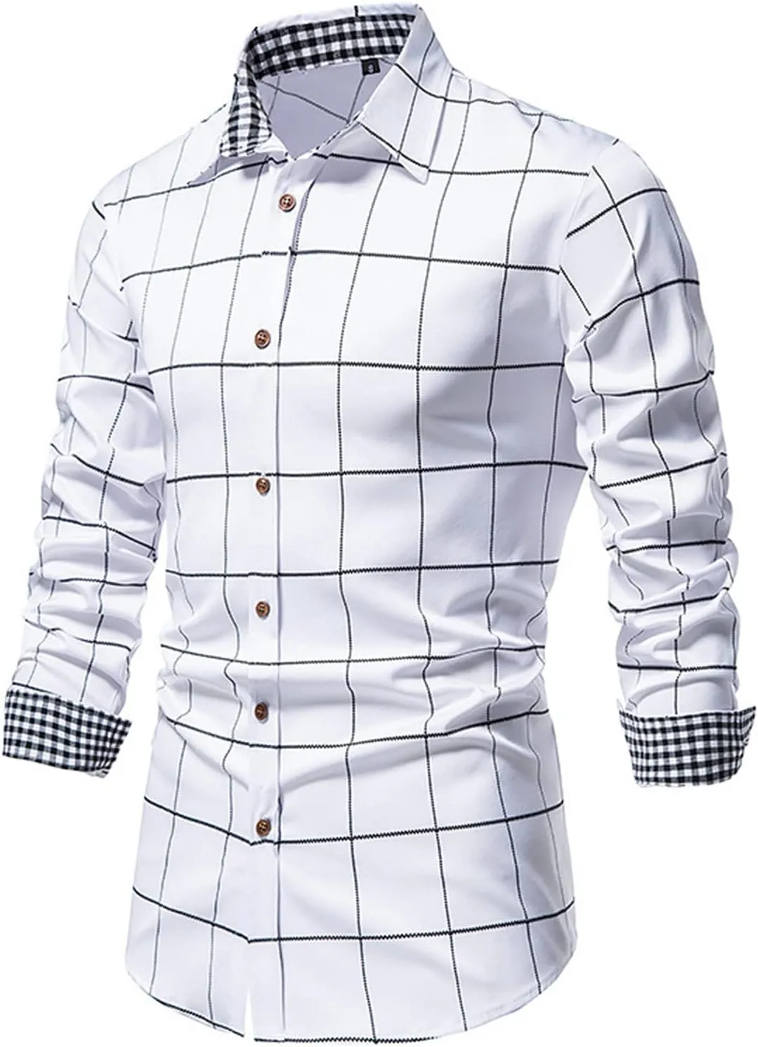 Men's Casual Long Sleeve Plaid Shirt Regular Fit Business Dress Shirts Fashion Plaid Button Up Shirts