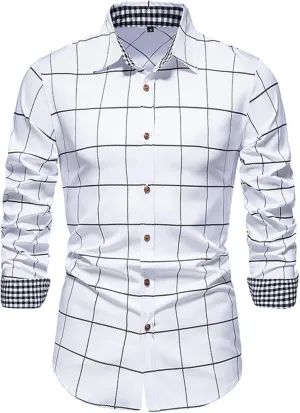 Men's Casual Long Sleeve Plaid Shirt Regular Fit Business Dress Shirts Fashion Plaid Button Up Shirts