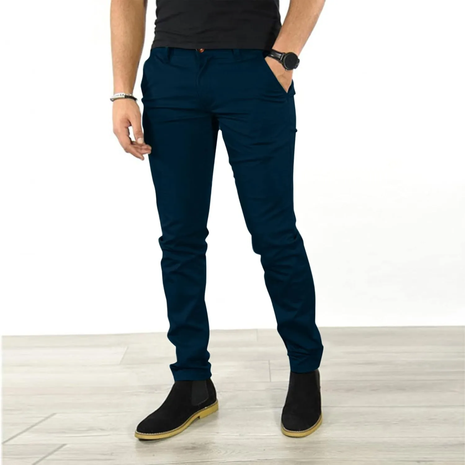 Mens Casual Stretch Dress Pants Slim Fit Solid Color Skinny Long Work Pant Flat-Front Business Golf Dress Chinos Pant