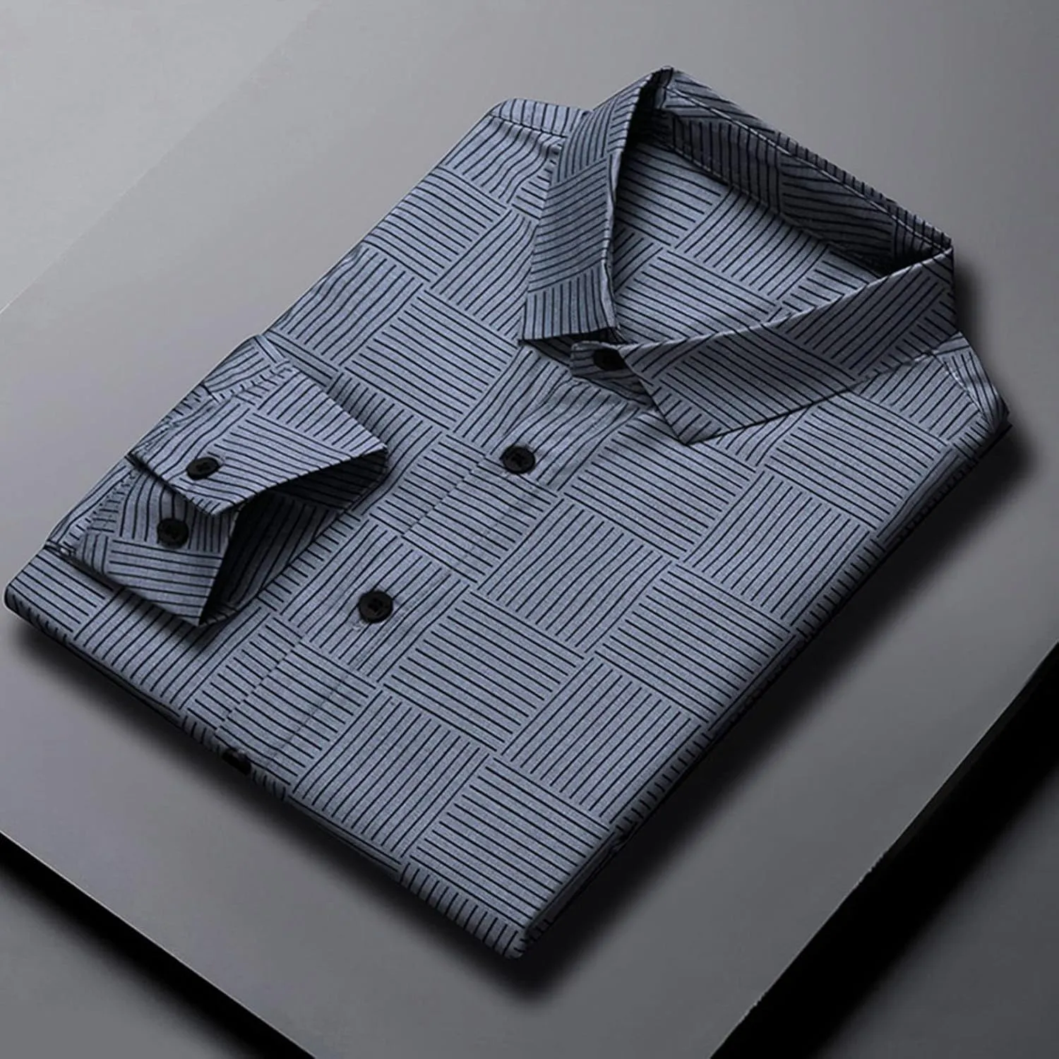 Men's Casual Striped Thin Ice Silk Shirt Regular Fit Button Down Dress Shirt Beach Striped Shirt Collar Top