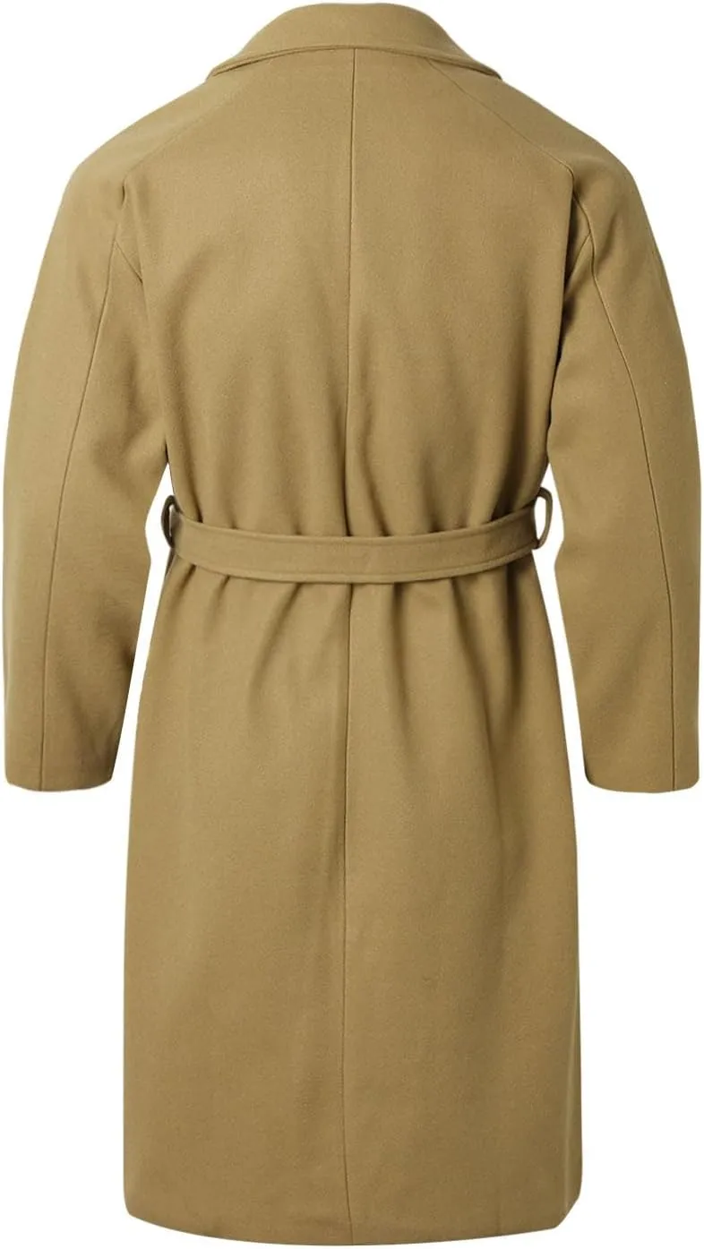 Mens Casual Trench Coat Loose Fit Single Breasted Notched Collar Pea Coat Winter Overcoat Mid Long Jacket Wih Pockets