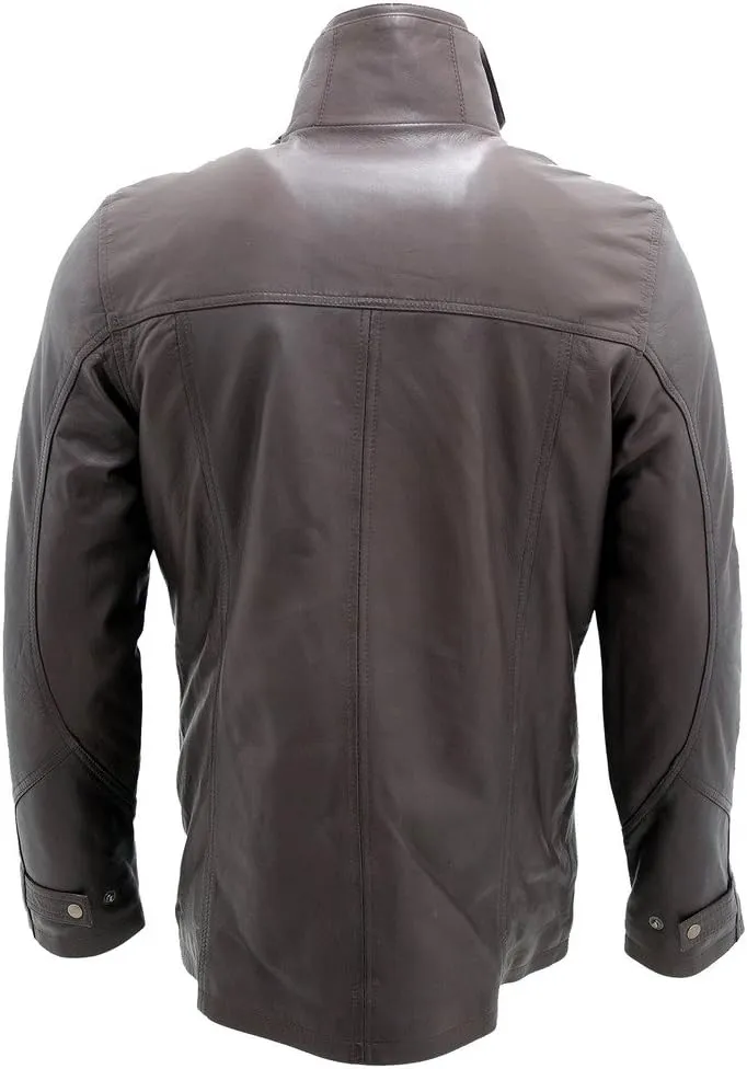 Mens Classic Warm Brown Leather Biker Jacket