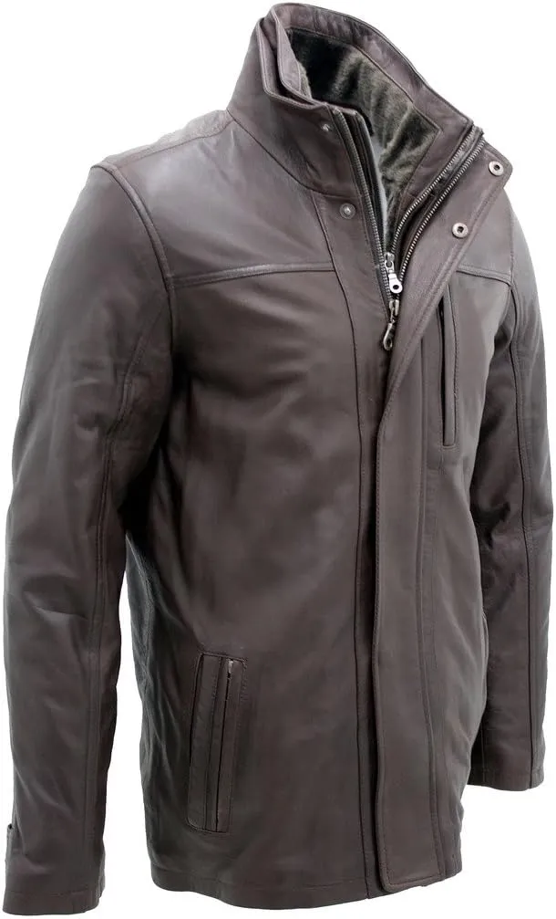 Mens Classic Warm Brown Leather Biker Jacket