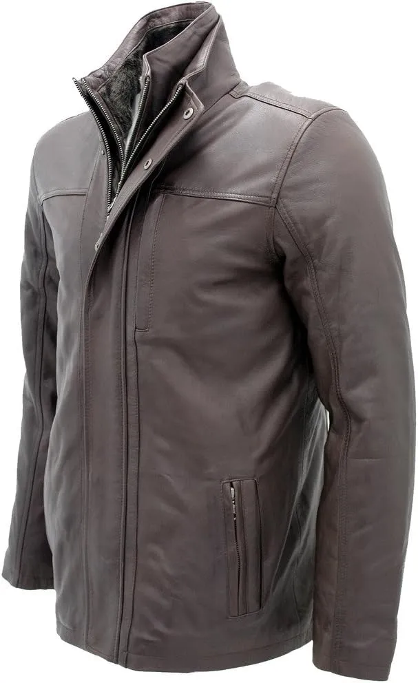 Mens Classic Warm Brown Leather Biker Jacket