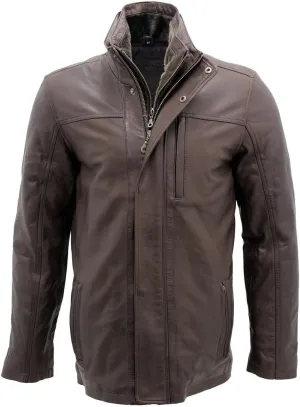 Mens Classic Warm Brown Leather Biker Jacket