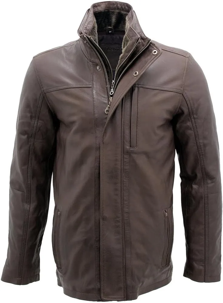 Mens Classic Warm Brown Leather Biker Jacket