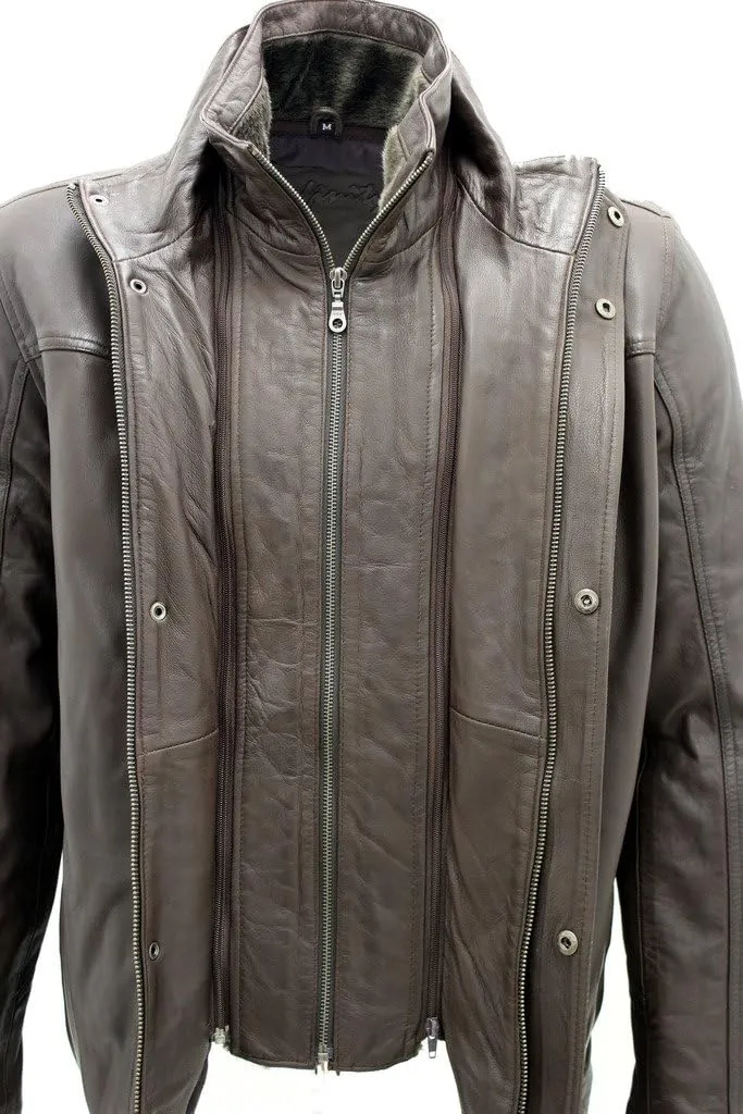 Mens Classic Warm Brown Leather Biker Jacket