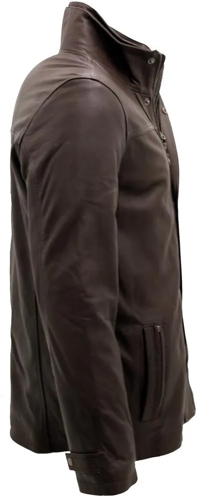 Mens Classic Warm Brown Leather Biker Jacket