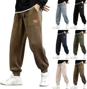 Mens Corduroy Joggers Pants Casual Cargo Pants Drawstring Elastic Waist Baggy Tapered Slacks Sweatpants with Pockets
