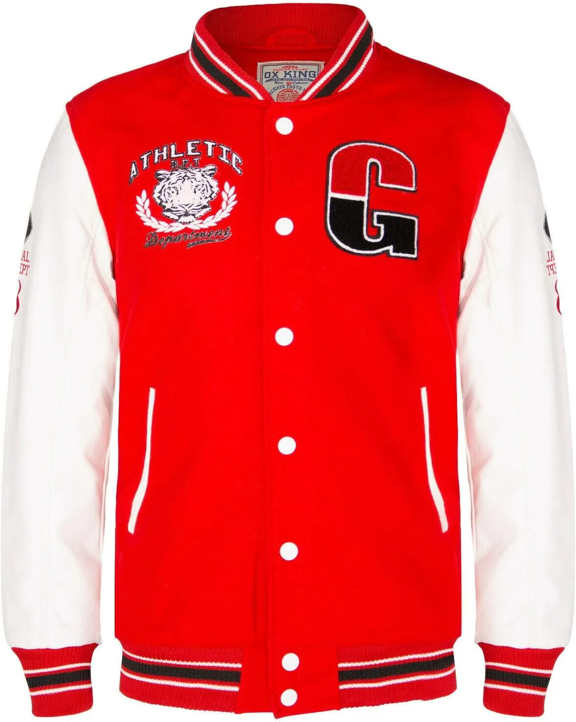 Men's Cotton Wool Baseball White PU Leather Sleeved Varsity Letterman Badged Bomber Jacket
