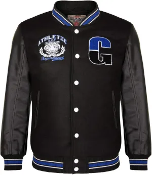 Men's Cotton Wool Baseball White PU Leather Sleeved Varsity Letterman Badged Bomber Jacket