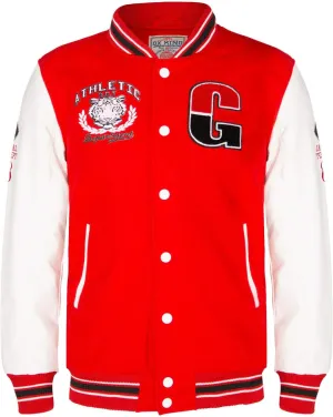 Men's Cotton Wool Baseball White PU Leather Sleeved Varsity Letterman Badged Bomber Jacket