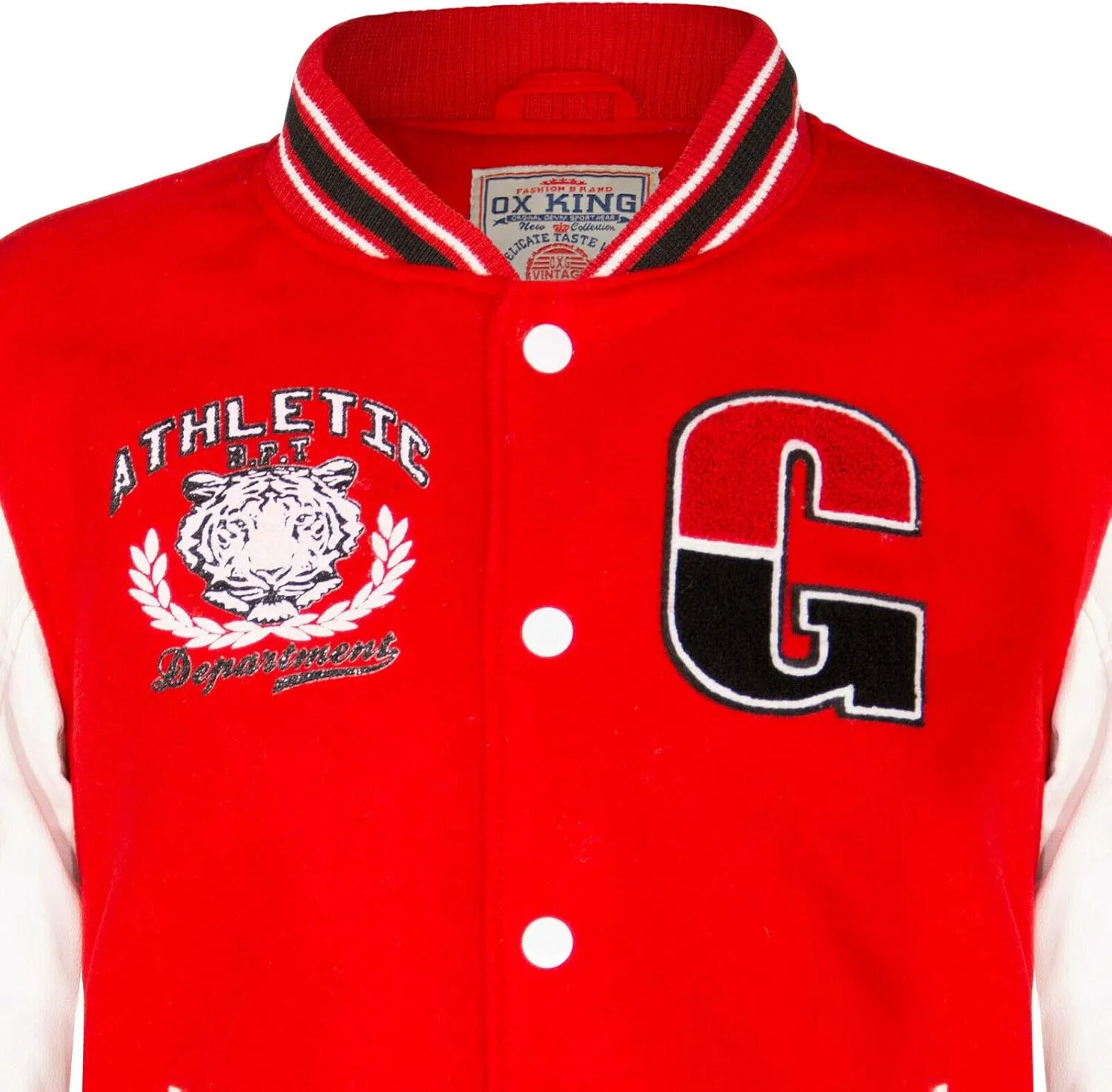Men's Cotton Wool Baseball White PU Leather Sleeved Varsity Letterman Badged Bomber Jacket