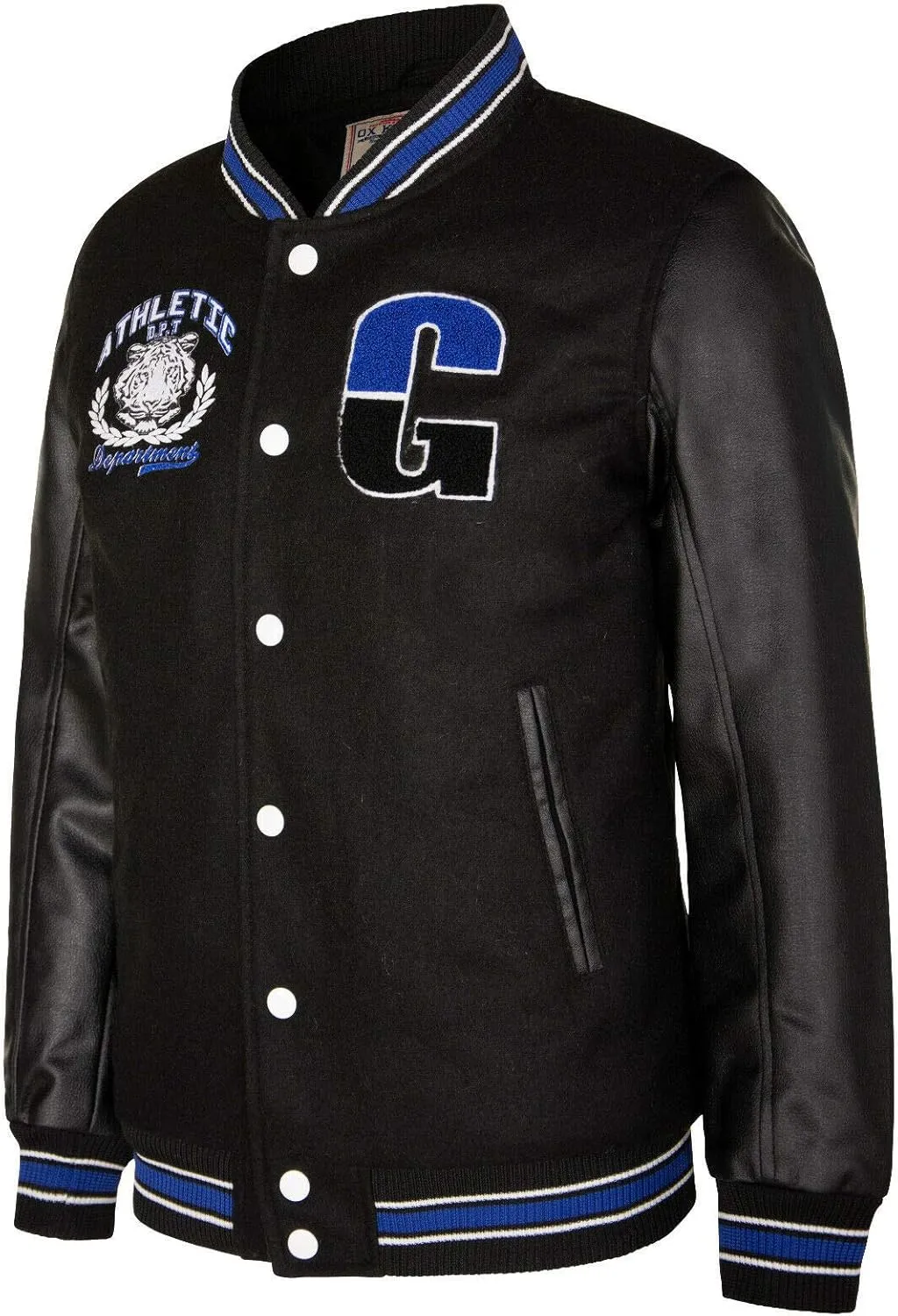 Men's Cotton Wool Baseball White PU Leather Sleeved Varsity Letterman Badged Bomber Jacket