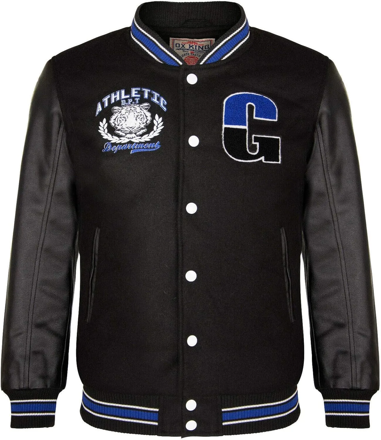 Men's Cotton Wool Baseball White PU Leather Sleeved Varsity Letterman Badged Bomber Jacket