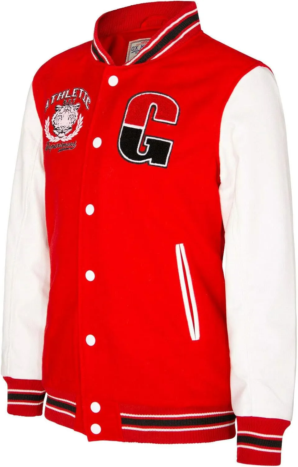 Men's Cotton Wool Baseball White PU Leather Sleeved Varsity Letterman Badged Bomber Jacket