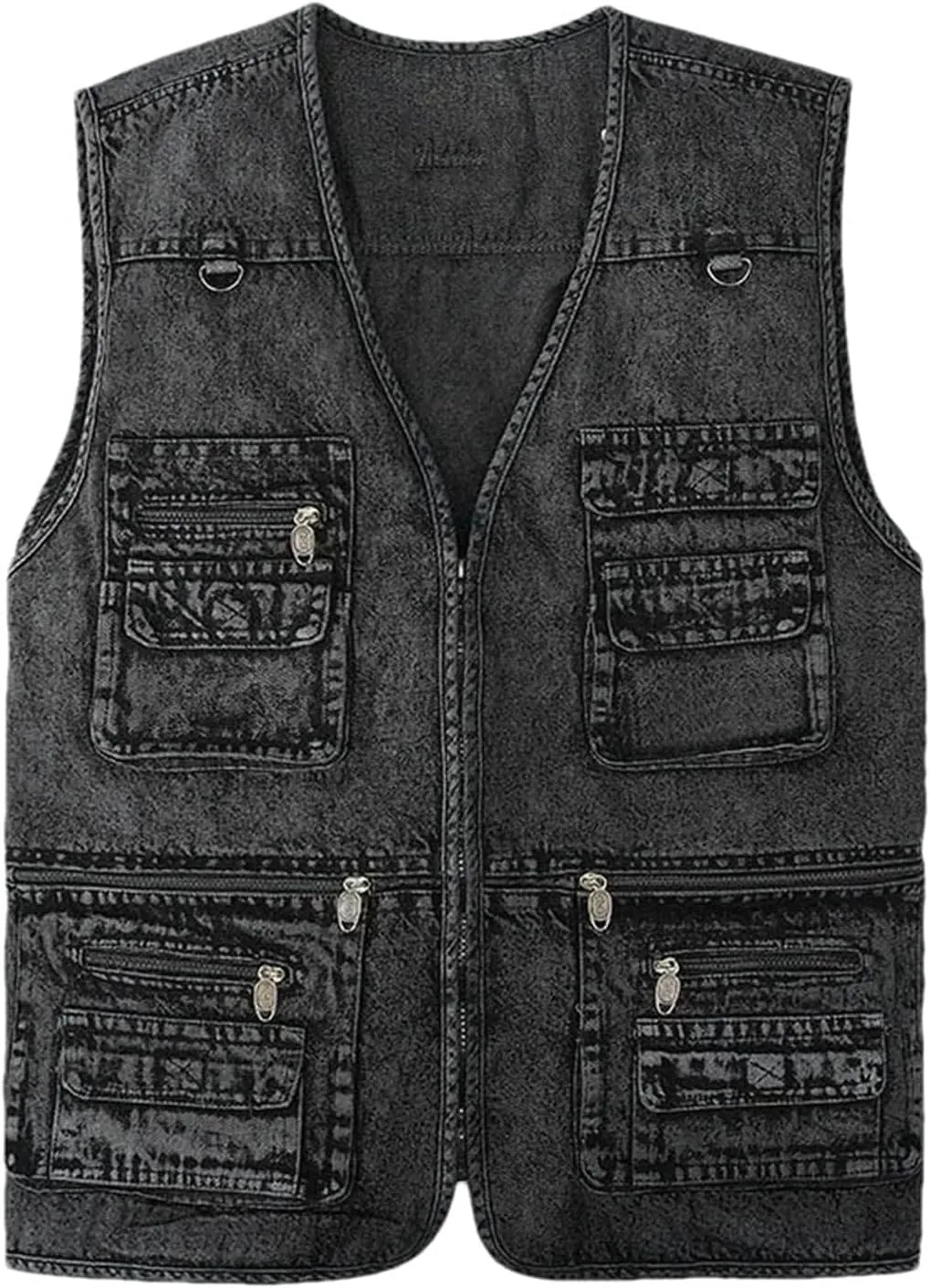 Men's Denim Vest Jacket Sleeveless Cyclist Multi-Pocket Zipper Vest