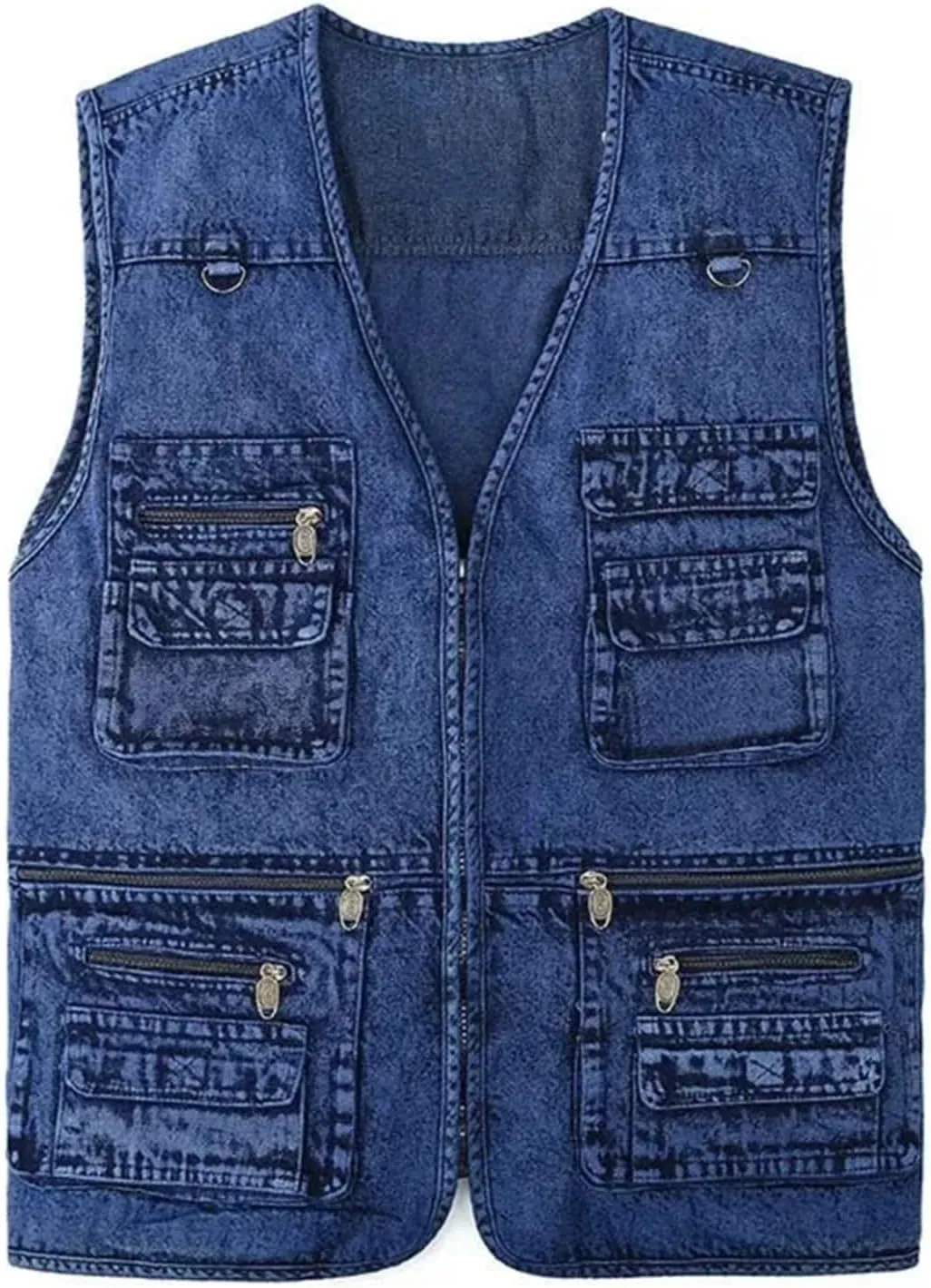 Men's Denim Vest Jacket Sleeveless Cyclist Multi-Pocket Zipper Vest