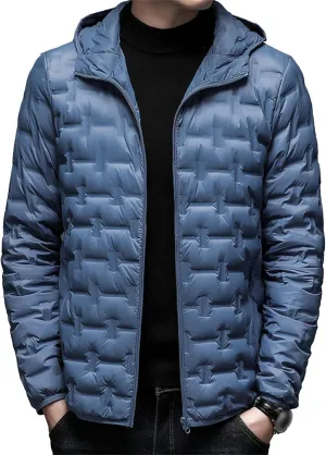 Men's Diamond Quilted Hooded Puffer Down Jacket Lightweight Packable Puffy Waterproof Winter Business Travel Coat