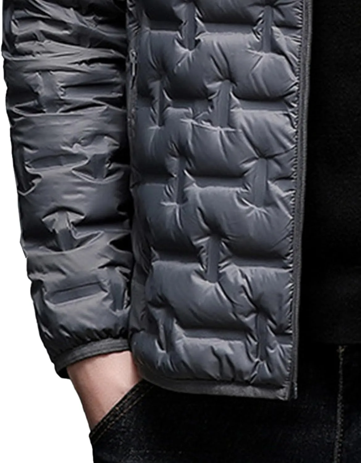 Men's Diamond Quilted Hooded Puffer Down Jacket Lightweight Packable Puffy Waterproof Winter Business Travel Coat