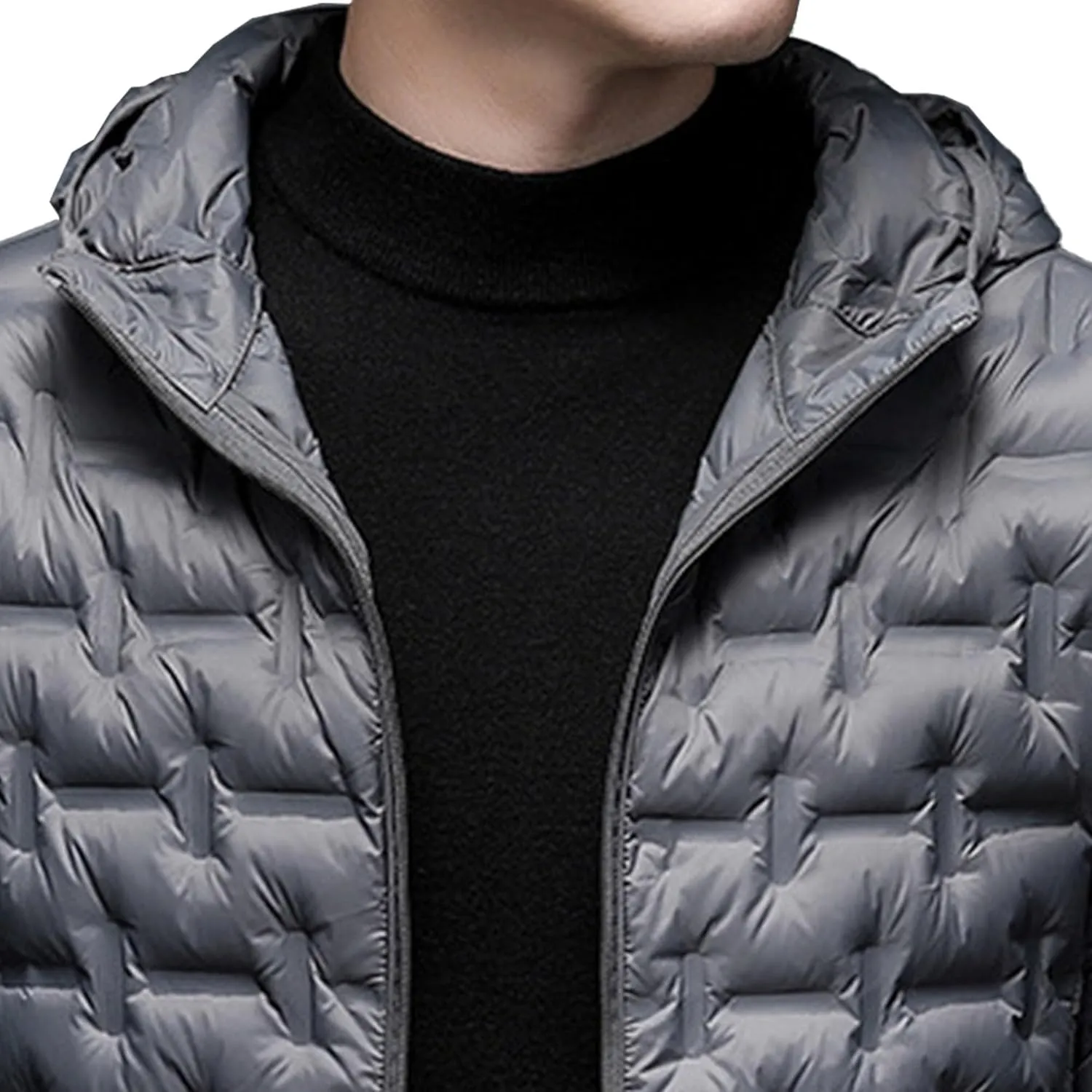Men's Diamond Quilted Hooded Puffer Down Jacket Lightweight Packable Puffy Waterproof Winter Business Travel Coat