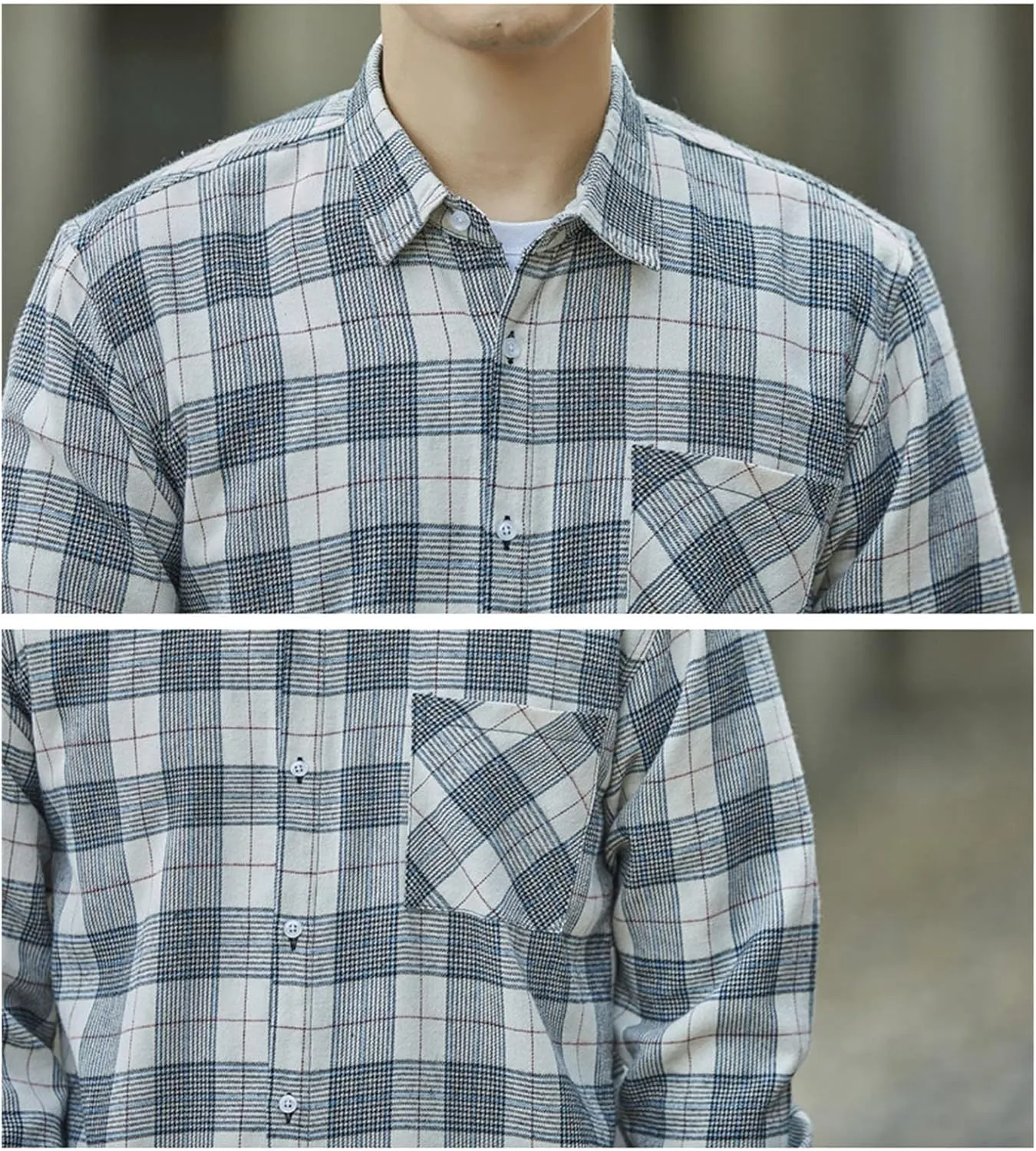 Men's Fashion Casual Striped Shirt Long Sleeve Plaid Button Down Shirts Flannel Business Plaid Work Shirts