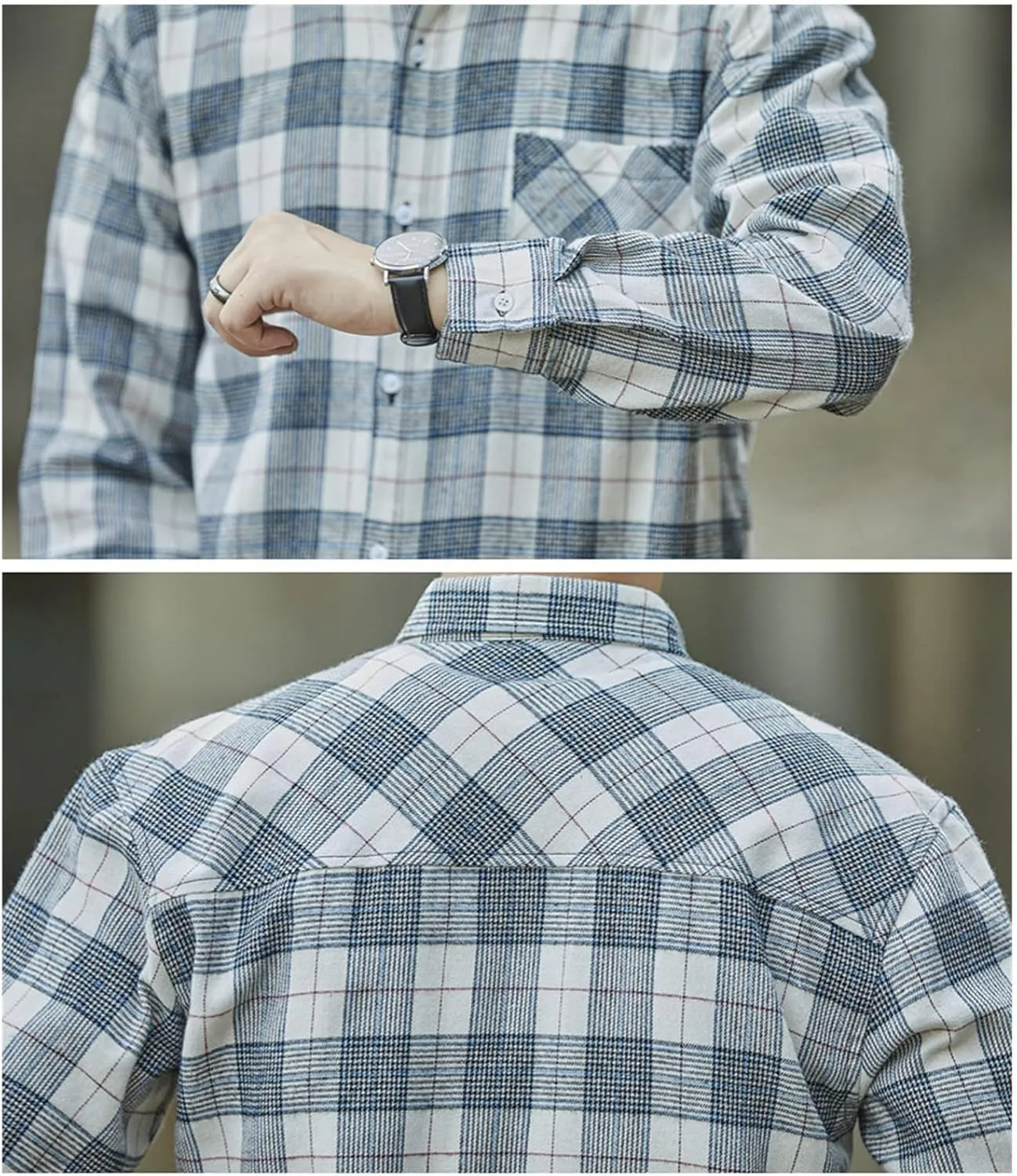 Men's Fashion Casual Striped Shirt Long Sleeve Plaid Button Down Shirts Flannel Business Plaid Work Shirts