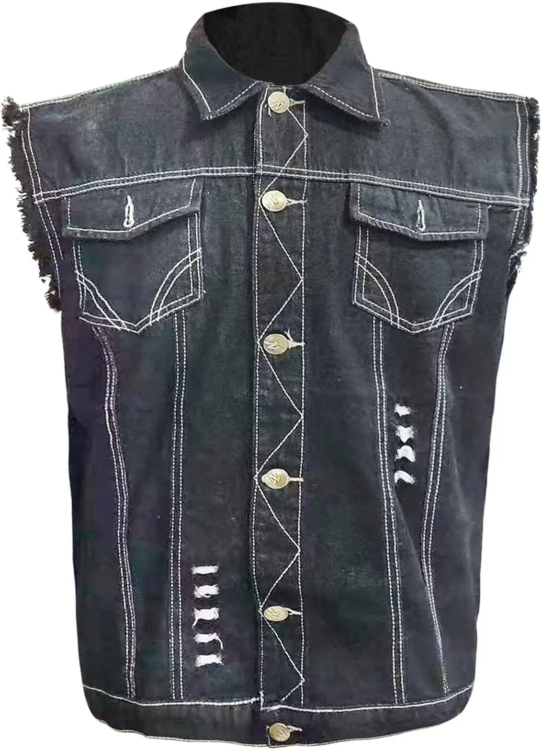 Men's Fashion Military Skull Print Denim Vest Retro Biker Style Jacket