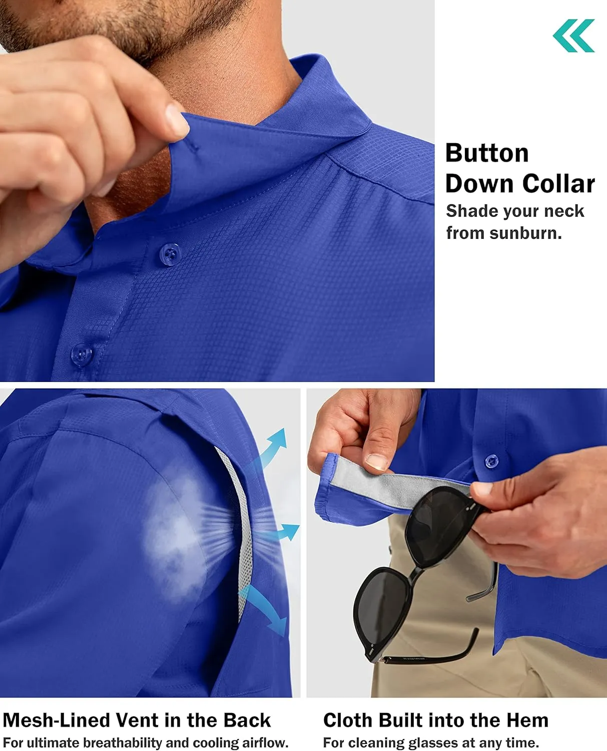 Men's Fishing Shirts with Zipper Pockets UPF 50  Lightweight Cool Short Sleeve Button Down Shirts for Men Casual Hiking