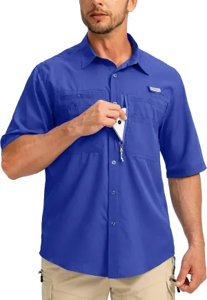 Men's Fishing Shirts with Zipper Pockets UPF 50  Lightweight Cool Short Sleeve Button Down Shirts for Men Casual Hiking