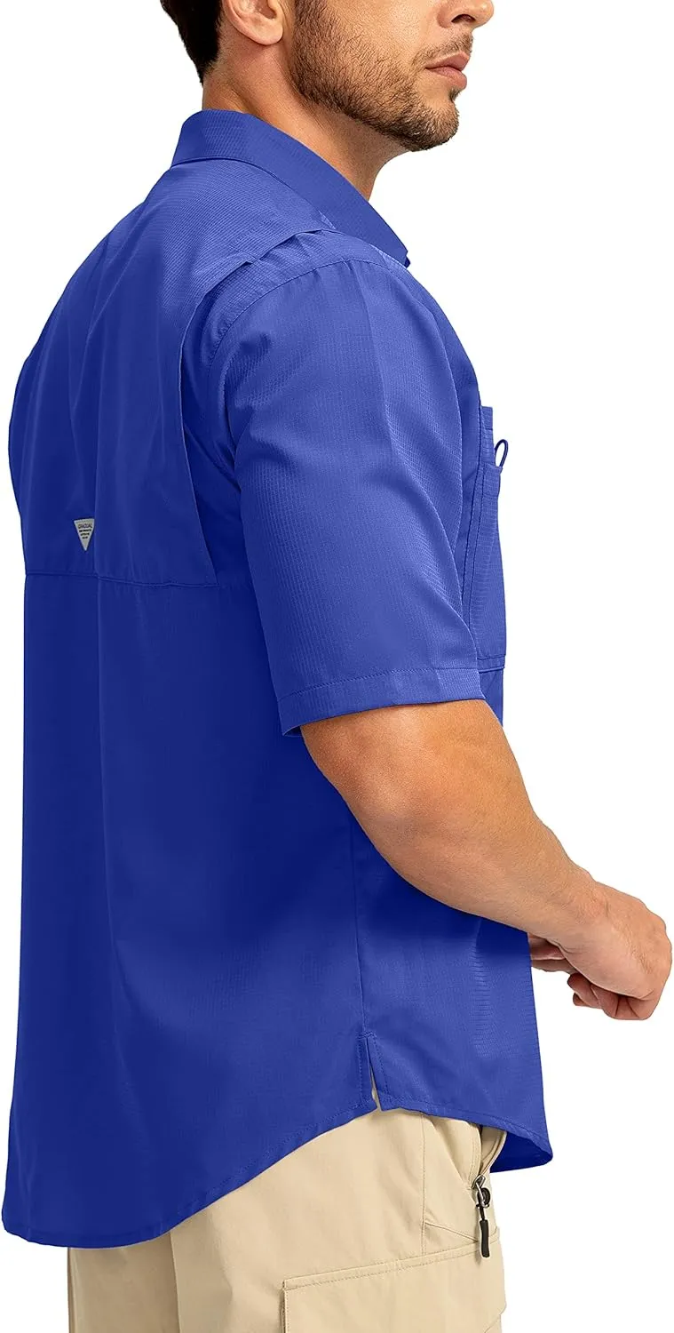 Men's Fishing Shirts with Zipper Pockets UPF 50  Lightweight Cool Short Sleeve Button Down Shirts for Men Casual Hiking
