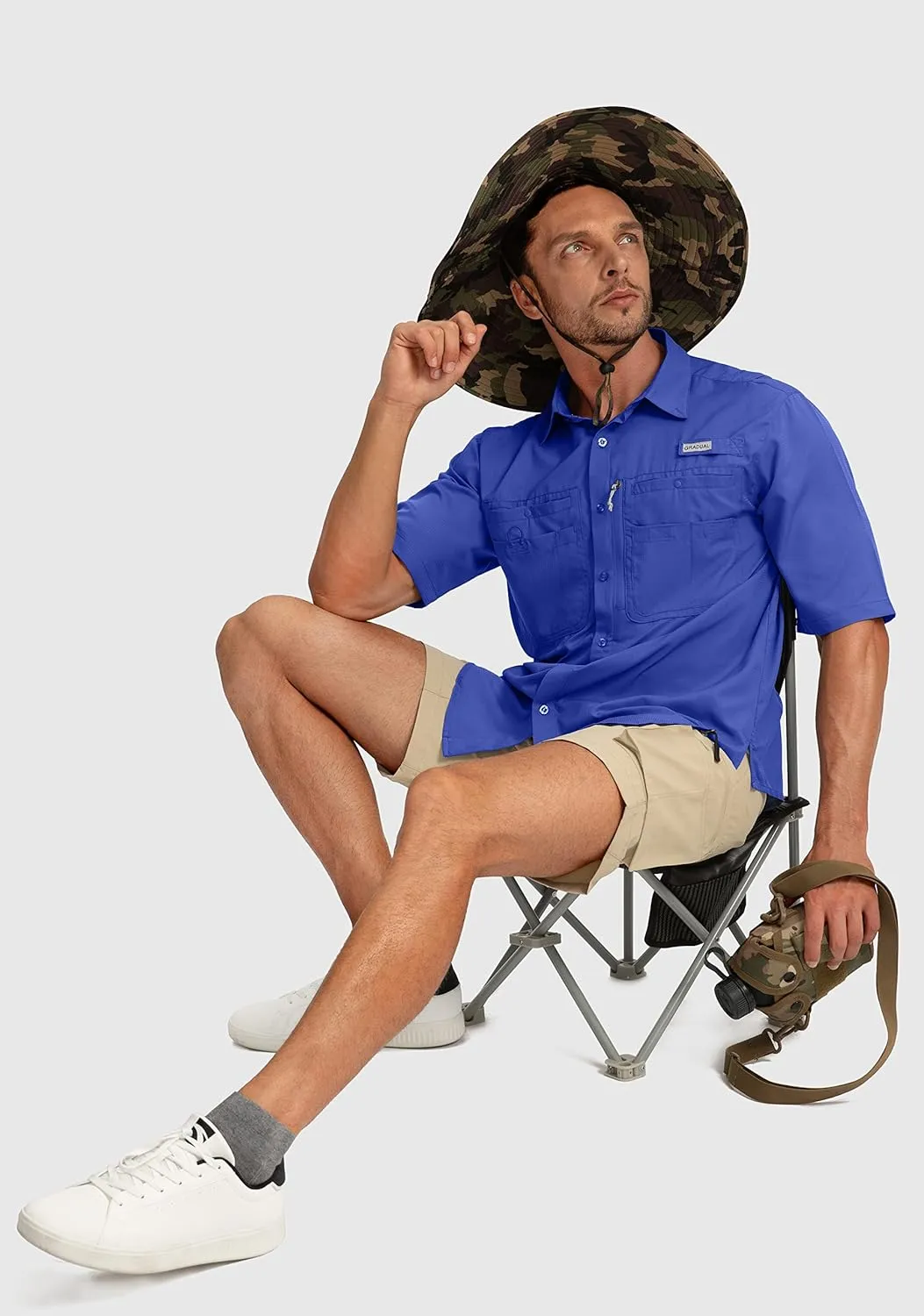 Men's Fishing Shirts with Zipper Pockets UPF 50  Lightweight Cool Short Sleeve Button Down Shirts for Men Casual Hiking
