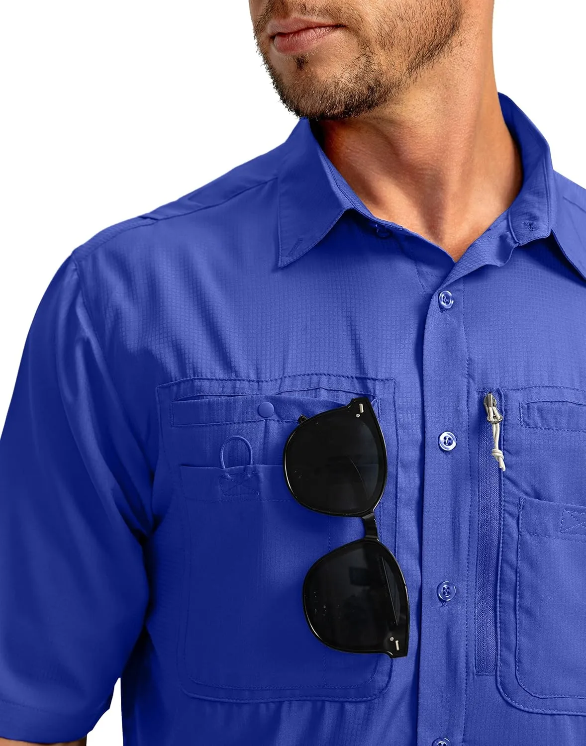 Men's Fishing Shirts with Zipper Pockets UPF 50  Lightweight Cool Short Sleeve Button Down Shirts for Men Casual Hiking