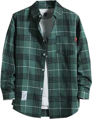 Men's Flannel Shirts - Long Sleeve Plaid Casual Cotton Button Down