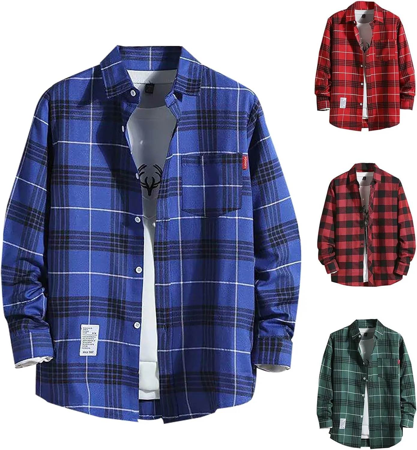 Men's Flannel Shirts - Long Sleeve Plaid Casual Cotton Button Down