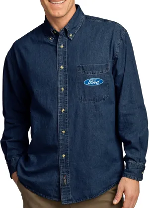 Mens Ford Oval Logo Long Sleeve Denim Shirt