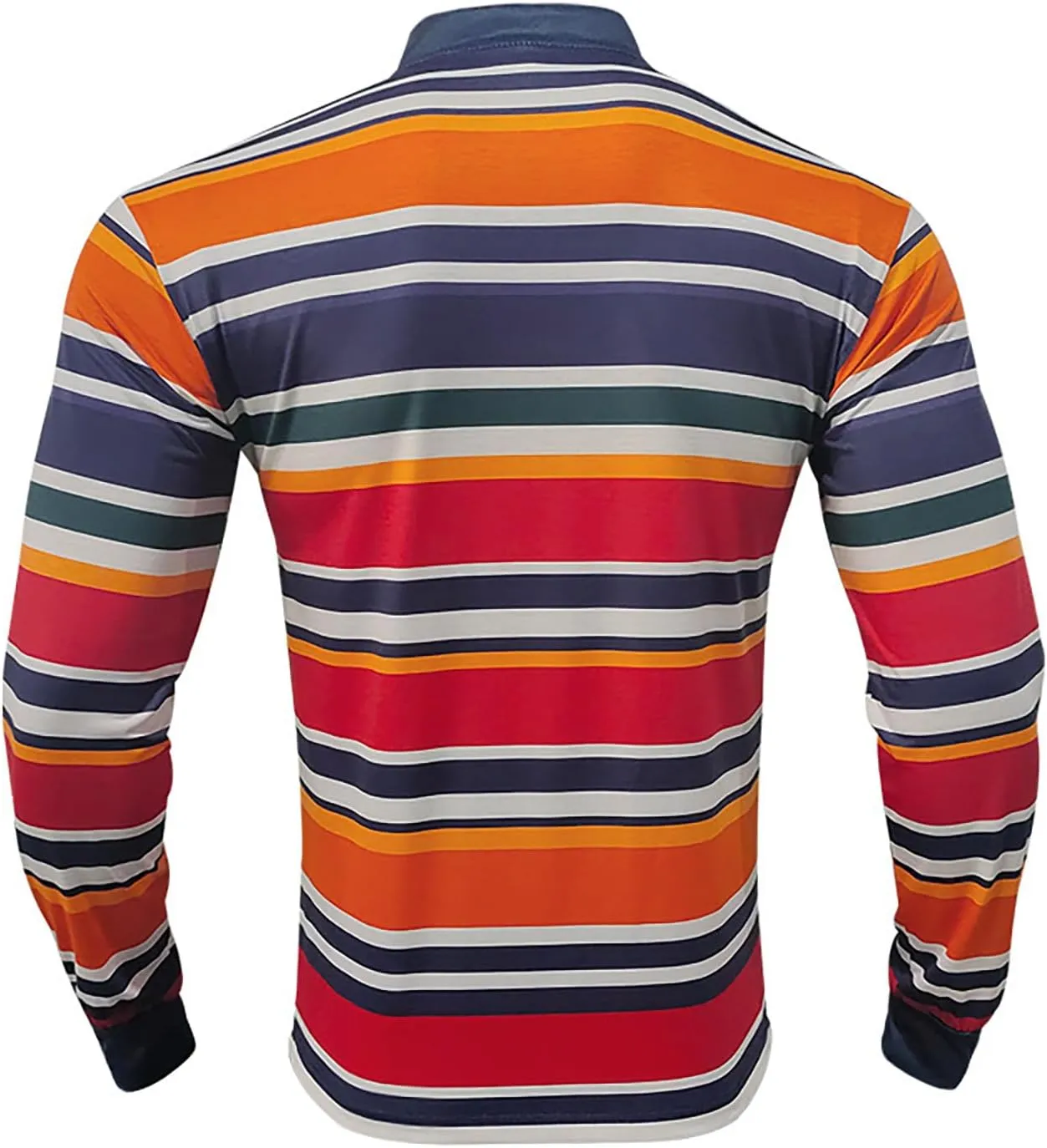 Mens Golf Shirt Colorful Striped Long Sleeve Henley T-Shirts V Neck Casual Lightweight Breathable Polo Shirt