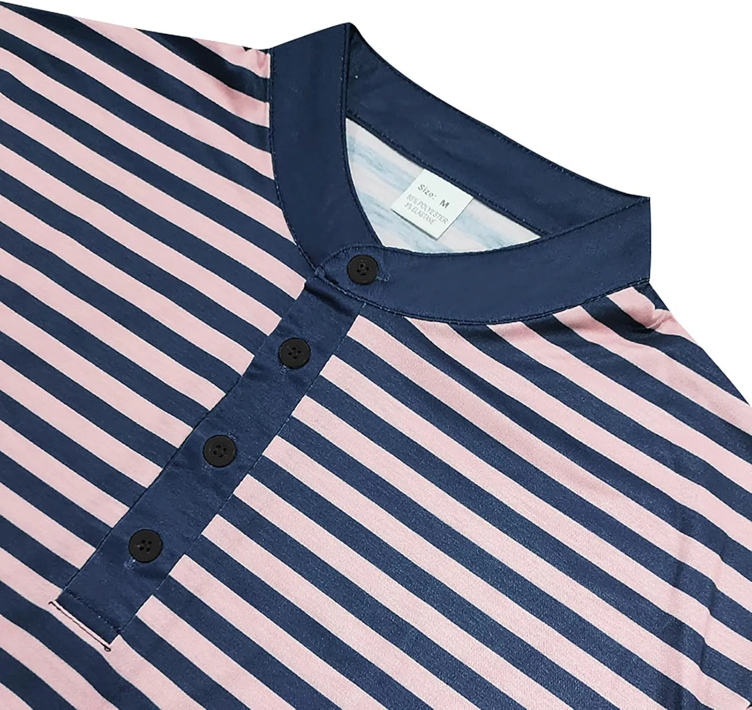 Mens Golf Shirt Colorful Striped Long Sleeve Henley T-Shirts V Neck Casual Lightweight Breathable Polo Shirt
