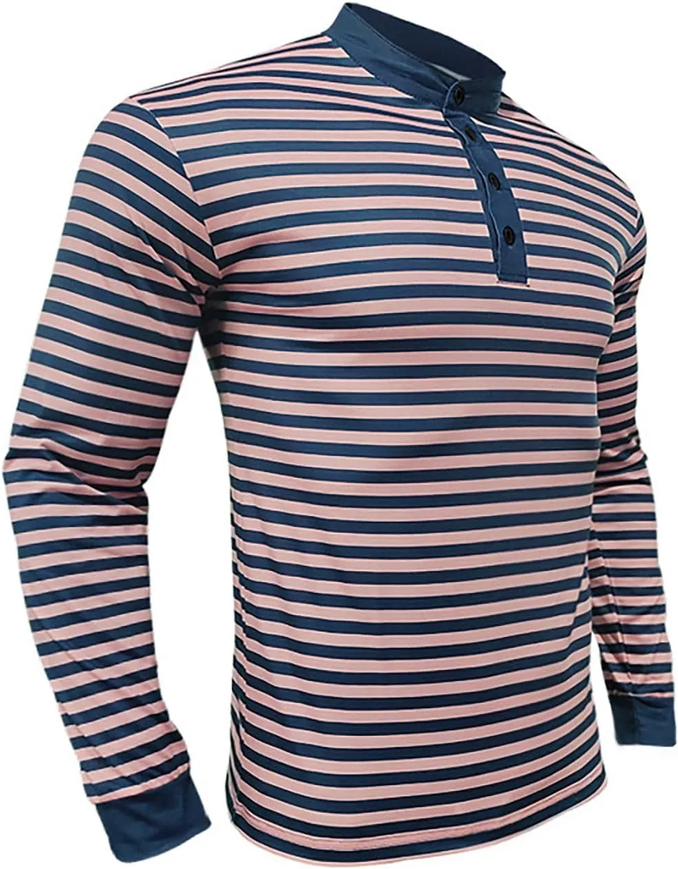 Mens Golf Shirt Colorful Striped Long Sleeve Henley T-Shirts V Neck Casual Lightweight Breathable Polo Shirt