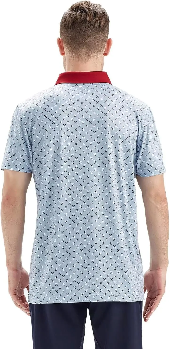 Mens Golf Shirts Short Sleeve Moisture Wicking Dry Fit Print Performance Athletic Casual Golf Polo Shirts for Men