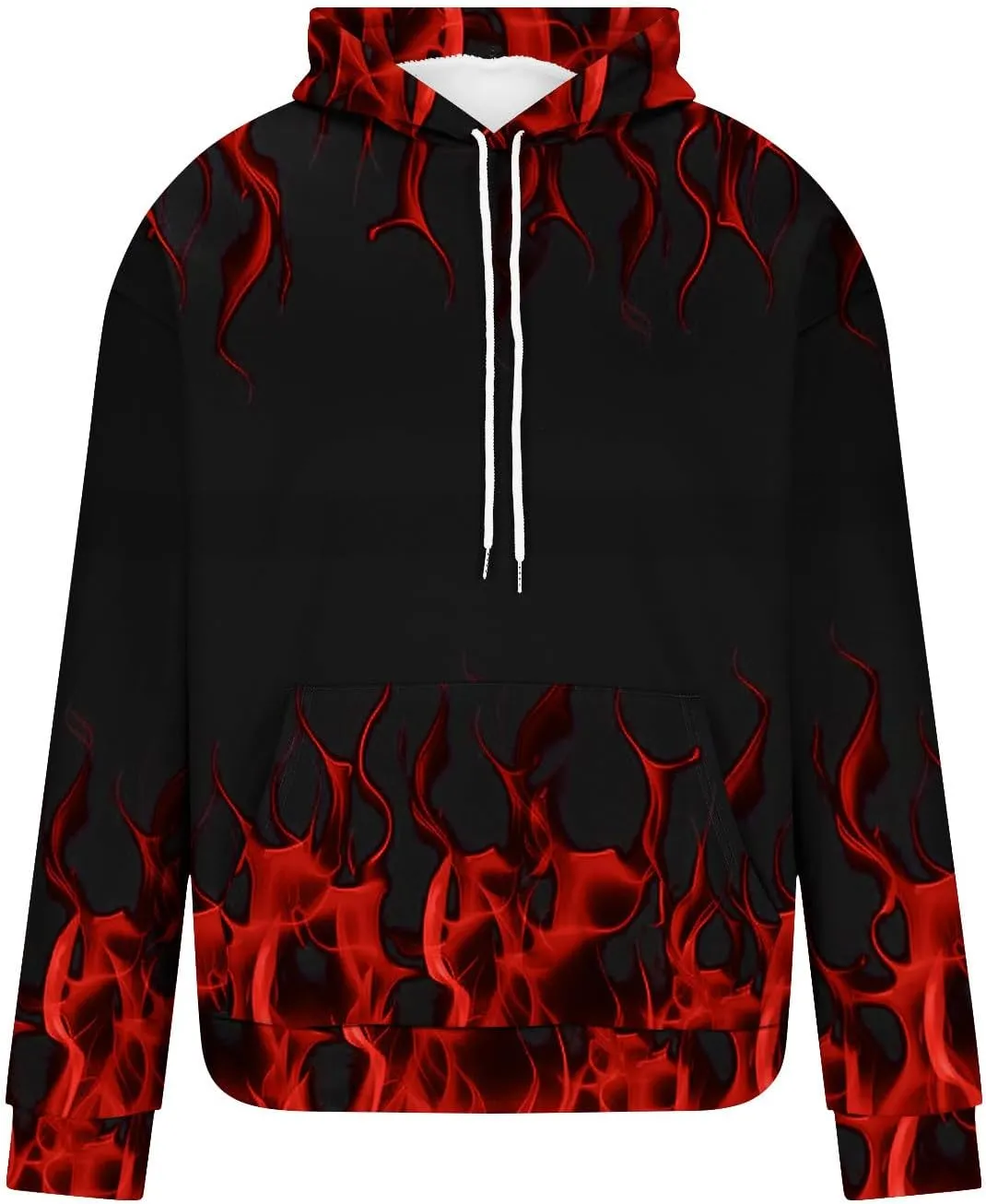 Mens Hoodies Plus Size Drawstring Casual Sweatshirts Trendy Flame Print Pullover Long Sleeve Crewneck Sweatshirts