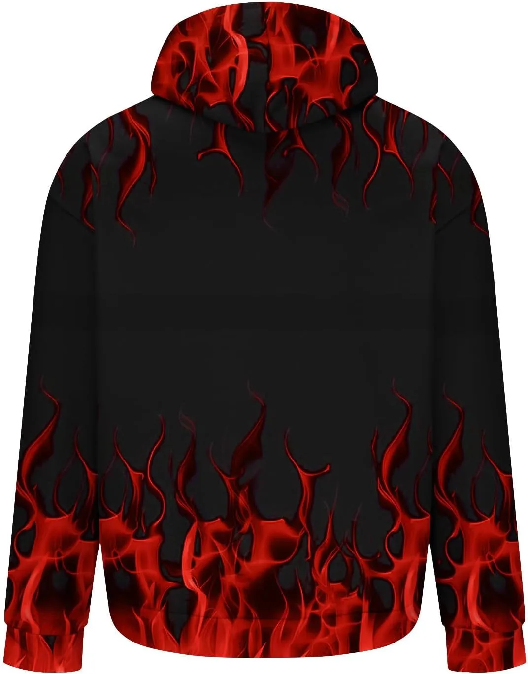 Mens Hoodies Plus Size Drawstring Casual Sweatshirts Trendy Flame Print Pullover Long Sleeve Crewneck Sweatshirts