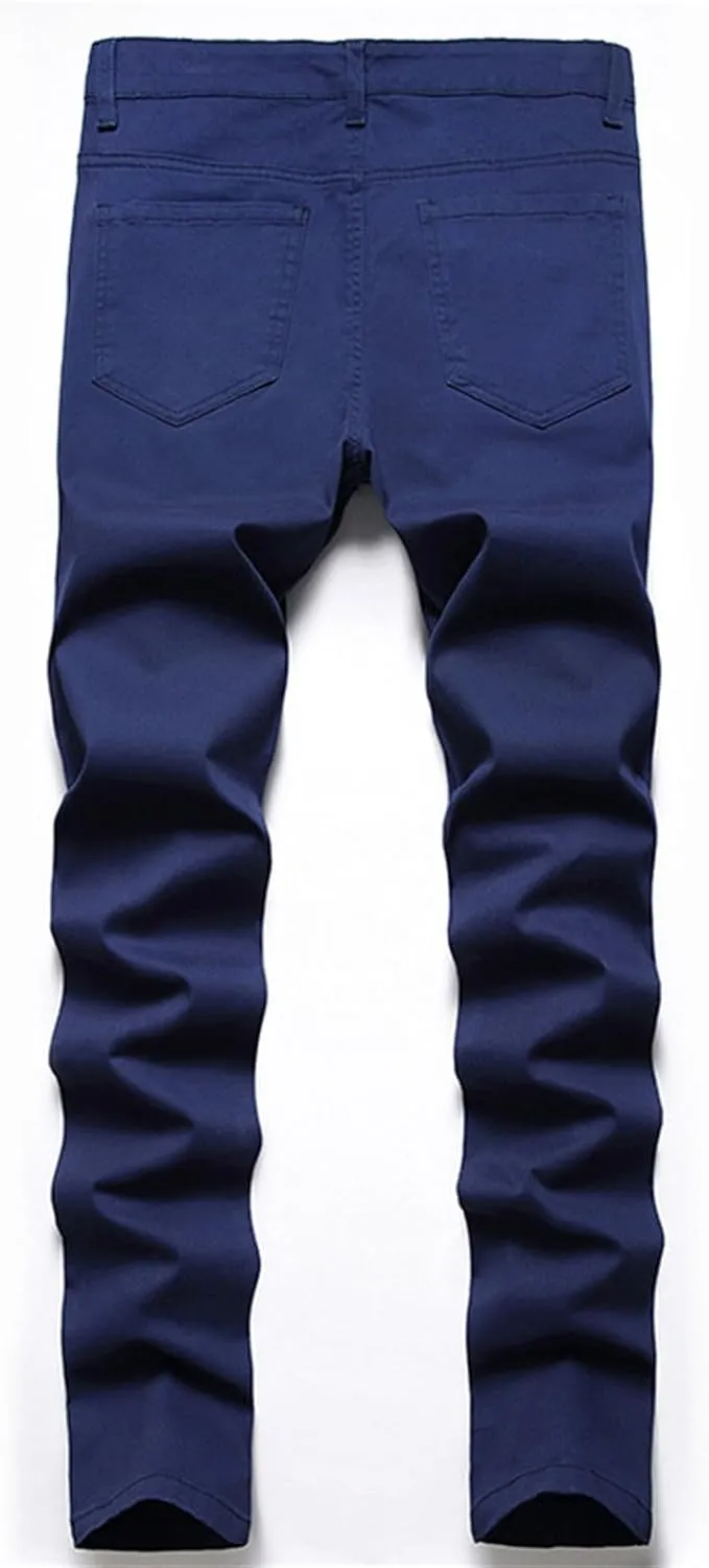 Mens Jeans Regular Fit Men's Loose Elastic Waist Denim Pants Lightweight Skinny Jeans Tapered Leg Trousers