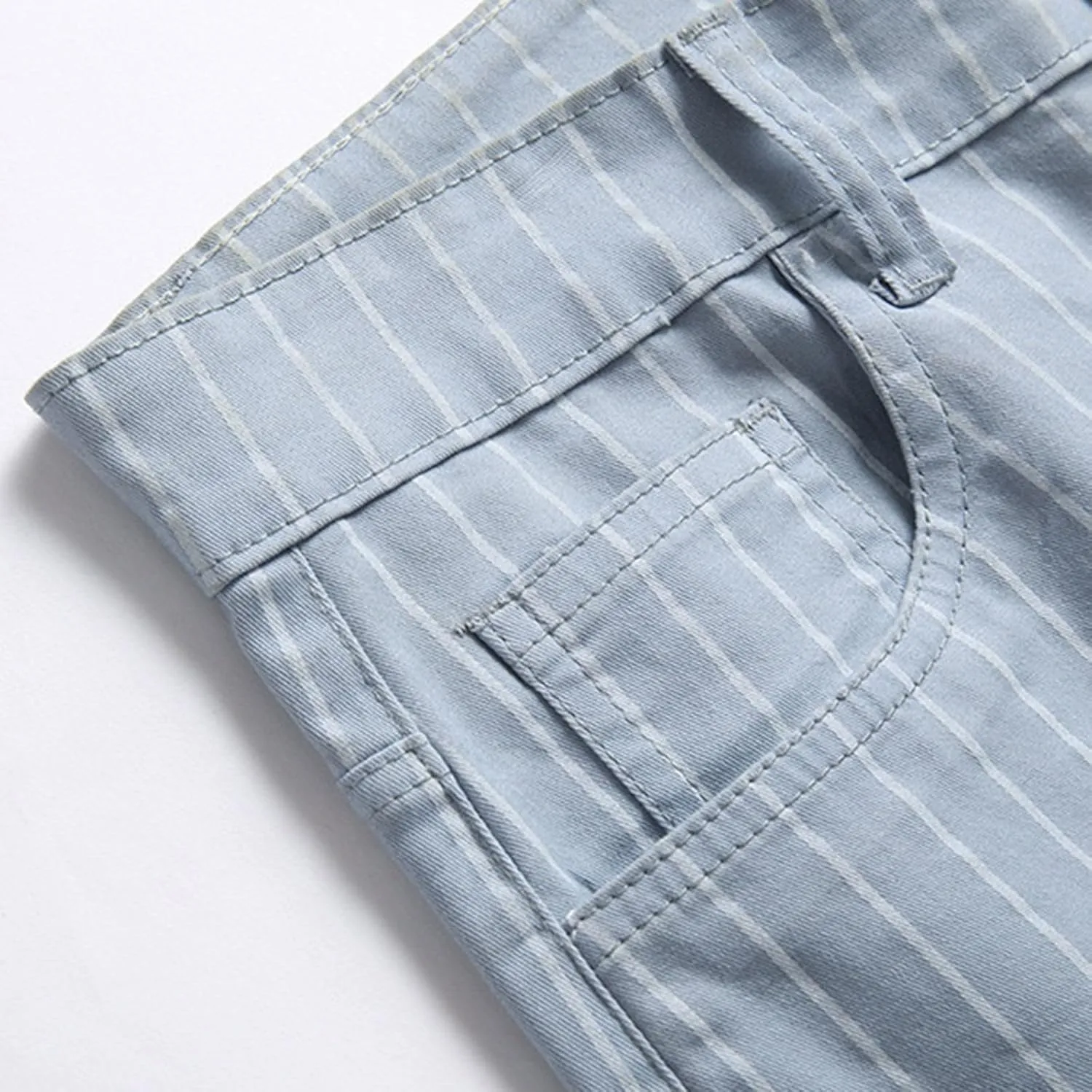 Mens Jeans Slim Fit Casual Plaid Comfort Flex Waist Denim Pants Straight Leg Fashion Skinny Jeans Trousers