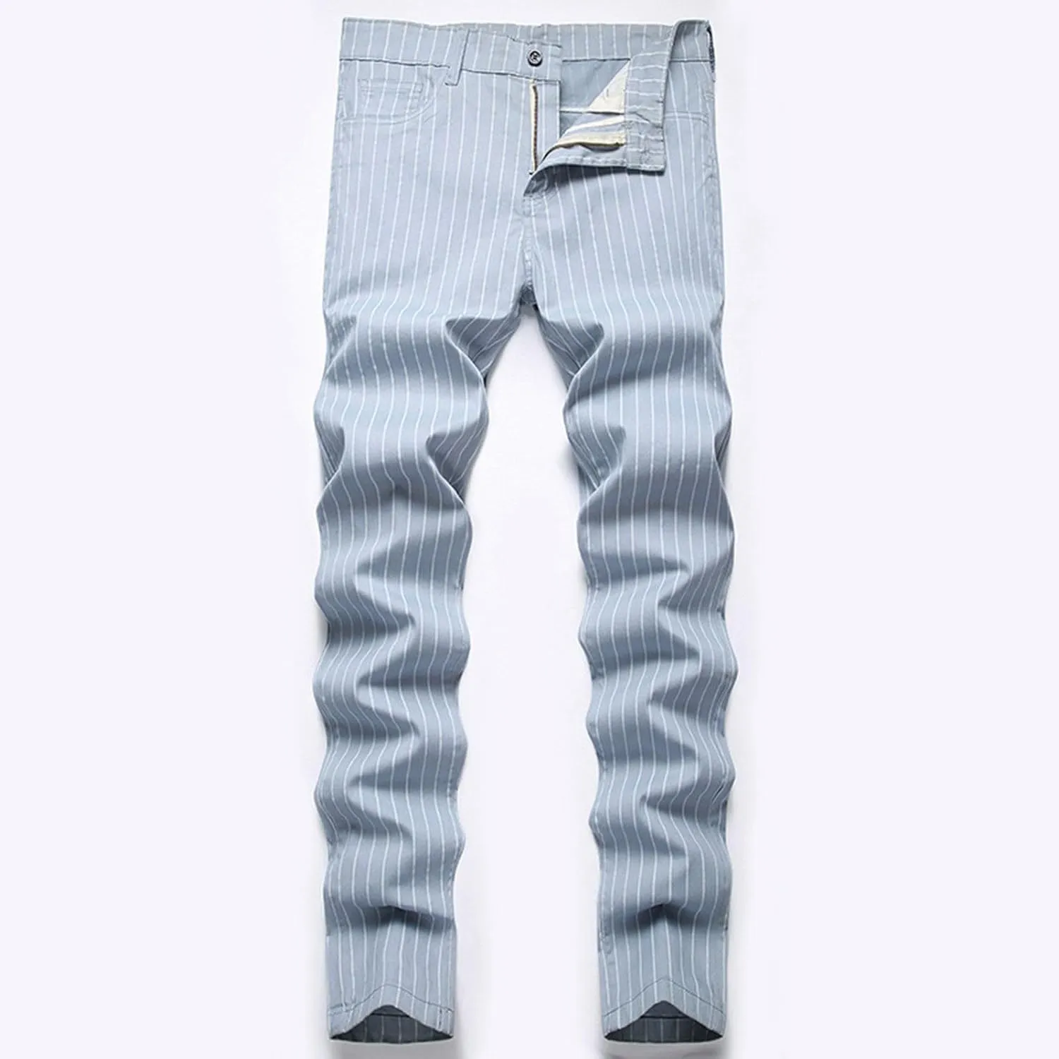 Mens Jeans Slim Fit Casual Plaid Comfort Flex Waist Denim Pants Straight Leg Fashion Skinny Jeans Trousers