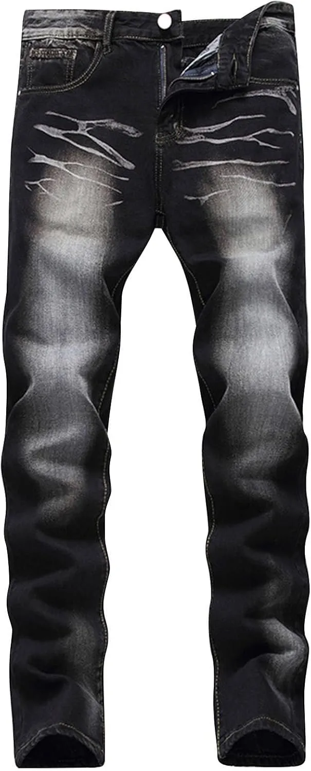 Mens Jeans Slim Fit Men's Loose Elastic Waist Denim Pants Lightweight Skinny Jeans Tapered Leg Trousers