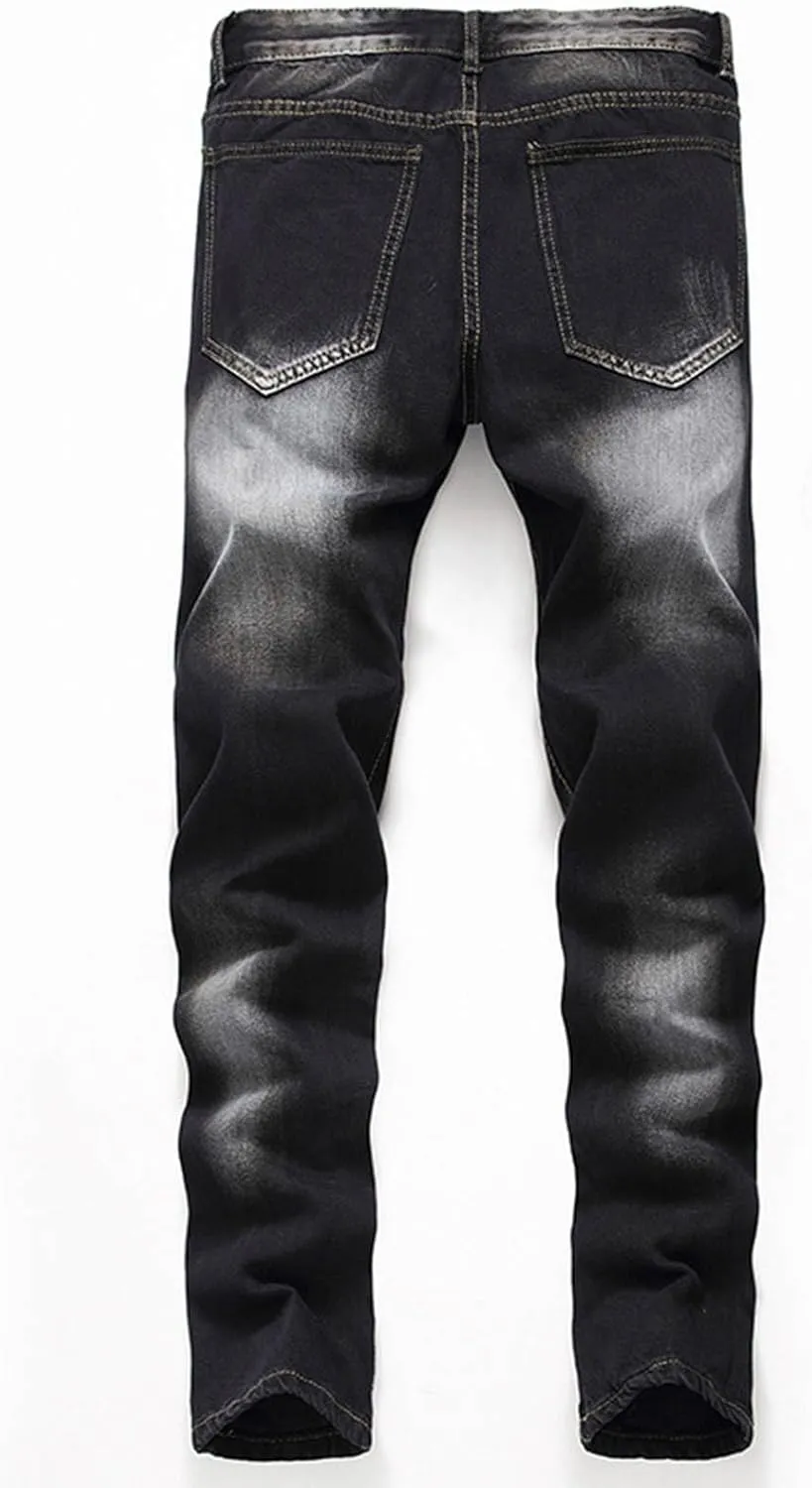 Mens Jeans Slim Fit Men's Loose Elastic Waist Denim Pants Lightweight Skinny Jeans Tapered Leg Trousers