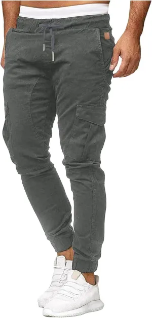 Mens Joggers Cargo Pants Tapered Casual Fashion Hiking Pants Sweatpants Work Drawstring Pants with Pockets