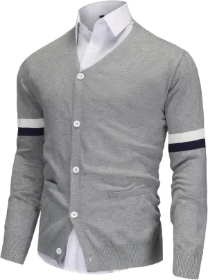 Men's Knit Cardigan Sweater Wool Blend Knit V Neck Buttons Cardigan with Pockets